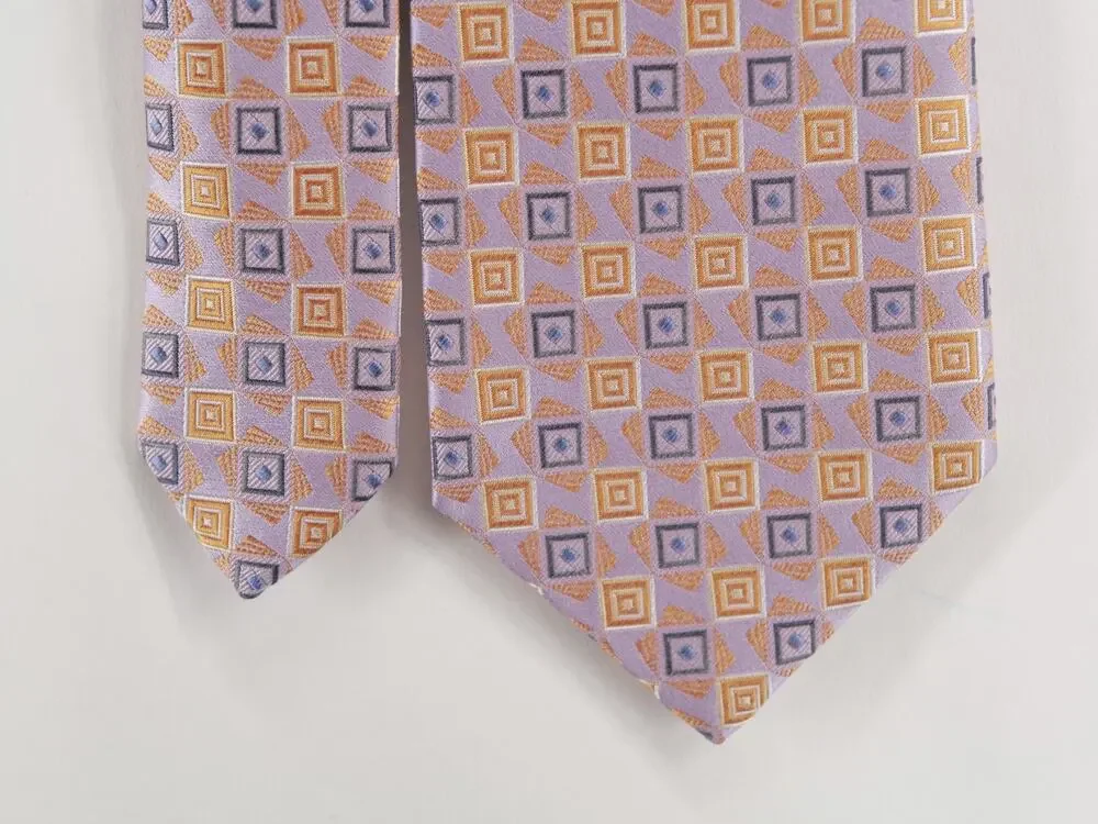 Ermenegildo Zegna Silk Tie Mens Pink Geometric Print Made in Italy 3.5